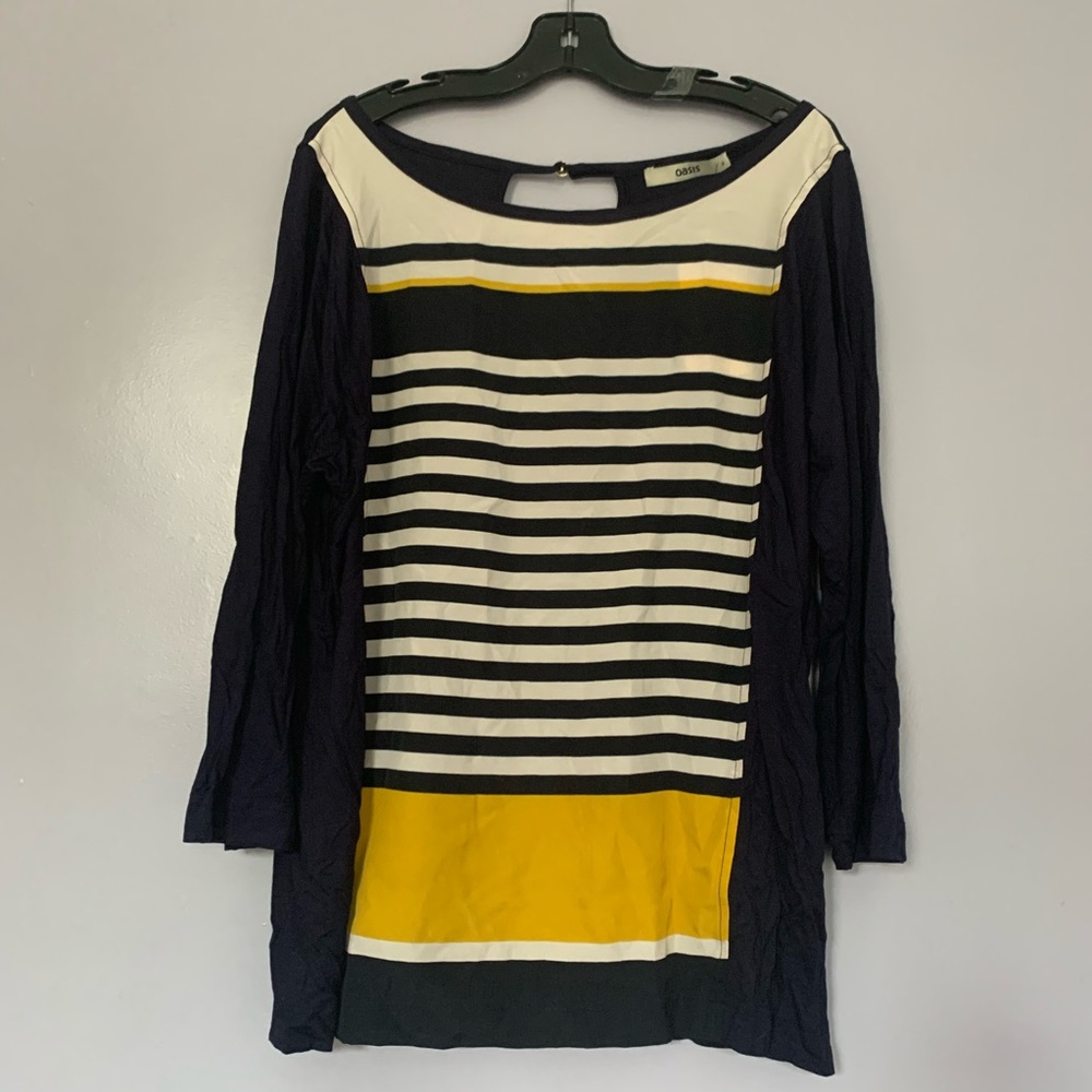 Oasis 3/4 Sleeve Striped Top Viscose Small